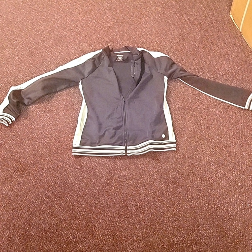 Girls zip down jacket black and white like new